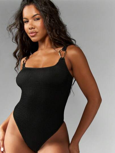 مايوه حريمي قطعة واحدة MISSGUIDED بكيني قطعة واحدة مكسر النسيج مع أشرطة قابلة للضبط ذات خواتم معدنية، قطع عالي عضلي، إلزامي صيفي لحمام السباحة والشاطئ بتصميم برازيلي