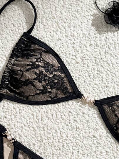طقم تانكيني حريمي Swim Mod مجموعة من 2 قطعة للمرأة بيكيني محبوك ملون أحادي بتصميم رباط بأعلى الظهر وخلفية مفتوحة، مثير مع تنورة داخلية