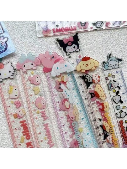 أدوات مكتبية ومدرسية Sanrio مسطرة ساندريو كيوت مستقيمة من الميلودي، مسطرة بلاستيكية اكريليك حجم 5.9 بوصة، اكسسوارات مدرسية وقرطاسية هدايا ذات تصميم بنات رقيق ولطيف، لوازم تعليمية