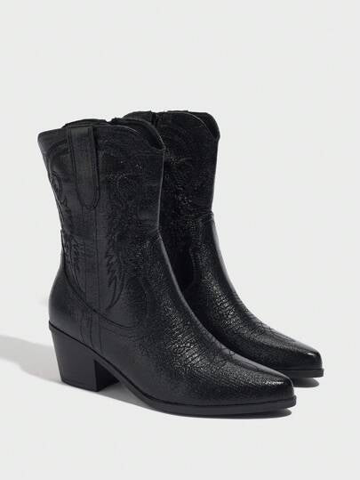 Daringsoles بوت كاحلية برقبة غربية ذات كعب عالٍ ورؤوس مدببة، موديل أنيق للنساء