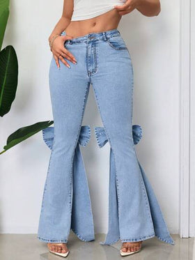 SHEIN SXY سراويل جينز للنساء بقدم واسع مزينة بفيونكة لحفلات كاجوال
