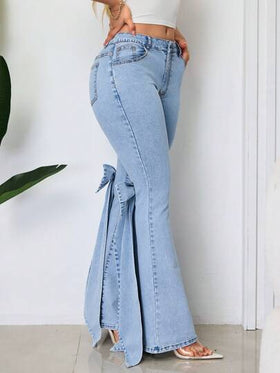 SHEIN SXY سراويل جينز للنساء بقدم واسع مزينة بفيونكة لحفلات كاجوال
