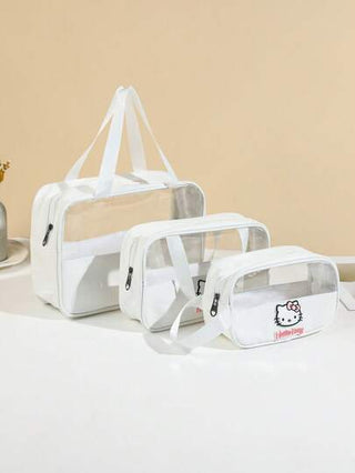 Sanrio حقيبة مكياج شفافة سانريو هالو كيتي - منظم مستحضرات تجميل من بي في سي مقاوم للمياه مع جيب كبير للاستخدام السفري والتنقل, إكسسوارات سفر جميلة من البولي يوريثين للنساء ,منظم لمستلزمات السفر والتجميل هدايا أساسية مع سحاب وملحقات الأظافر