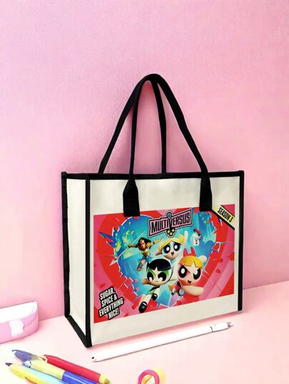 THE POWERPUFF GIRLS حقيبة القماش (توت باغ) متعددة الاستخدامات لحمل المستحضرات، الفرشاة، منتجات العناية بالبشرة، الهاتف المحمول، العملات المعدنية والأغراض الصغيرة، للاستخدام المنزلي، الهدايا، العطلات والاحتفالات مثل عيد الميلاد وعيد الهالوين وللسفر
