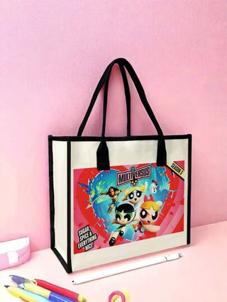 THE POWERPUFF GIRLS حقيبة القماش (توت باغ) متعددة الاستخدامات لحمل المستحضرات، الفرشاة، منتجات العناية بالبشرة، الهاتف المحمول، العملات المعدنية والأغراض الصغيرة، للاستخدام المنزلي، الهدايا، العطلات والاحتفالات مثل عيد الميلاد وعيد الهالوين وللسفر