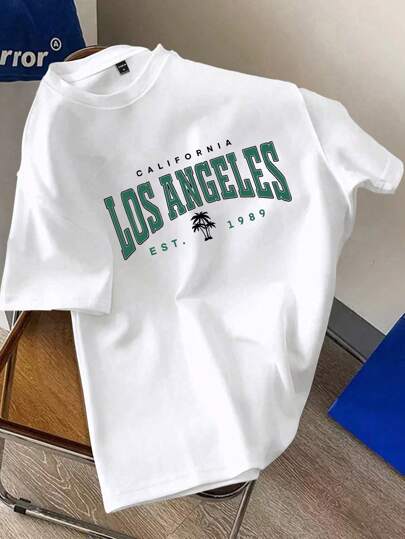 Manfinity Joysei تي شيرت للرجال مطبوع عليه رسائل، مناسب للصيف