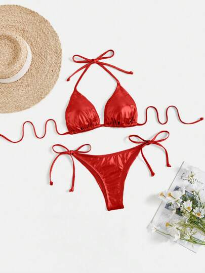 طقم تانكيني حريمي Swim Basics مجموعة ملابس سباحة من ملابس علوية بخصر عالي وسفلي مصمت