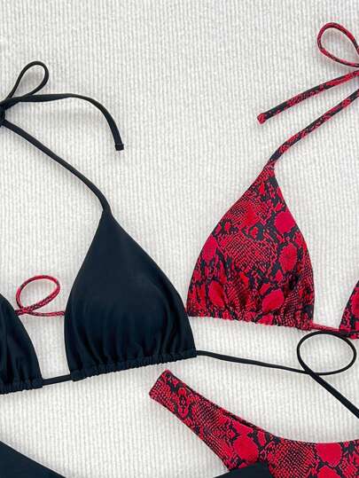طقم تانكيني حريمي Swim Chiccia مجموعة لباس سباحة بقطعتين، سباحة متجمع علوي من نوع الهولتر مع سيور رقيقة وسفلي بخصر عالي بطبعة نمر جديدة