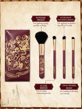 HARRY POTTER X SHEIN 5 قطع طقم فرشاة مكياج بنقش هوجوارتس، تتضمن فرشاة البودرة, فرشاة الخلط, فرشاة العين الكبيرة, فرشاة العين الصغيرة, وحقيبة لتخزين الفرشاة