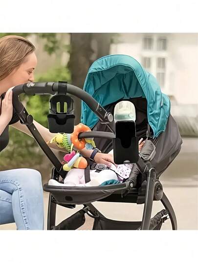 1 حامل أكواب متعدد الوظائف للعربة ، يشمل حامل الزجاجة والهاتف ، مشبك قابل للتعديل ، مناسب لأطفال في عمر 0-6 سنوات - مصنوع من مواد متينة ، سهل التركيب