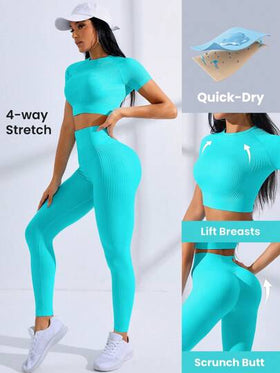 SHEIN Core Rhythm طقم رياضي نسائي من توب مقصر وسروال ضيق بلون واحد، ملابس رياضية نسائية متناسقة للتمارين والتدريبات