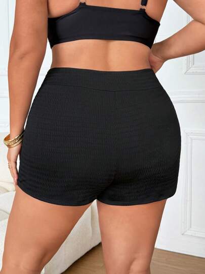 SHEIN CURVE+ قطعة سفلية من القماش المنسوج ذات الخصر العالي للسباحة لكبار السن من النساء ، موسم الصيف