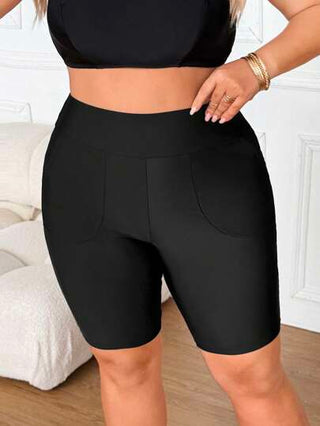 SHEIN CURVE+ سروال أسود مع جيوب لحوامل للشاطئ / البحر