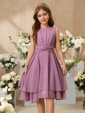 SHEIN فستان بناتي أنيق أرجواني بلا أكمام طول متوسط، مناسب للحفلات والمناسبات الرسمية والعطلات، فستان فتاة الزهور، أداء عيد الميلاد والمزيد