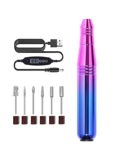 LULAA طقم منشار الأظافر الكهربائي بطاقة USB مع 6 رؤوس للتثقيب، أدوات منزلية وقدمية محمولة للأظافر الأكريليكية والهلامية وإزالة الجلد الزائد - مبرد أظافر صغير لا رائحة له