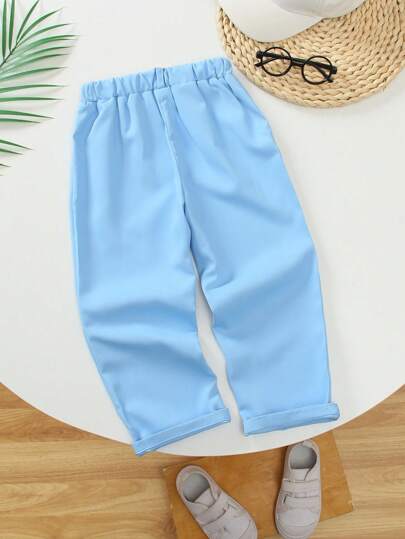 SHEIN بنطلون بسيط للفتى الصغير بأسلوب كاجوال مناسب للمدرسة والحفلات ومناسبات أخرى ، يحافظ على الموضة