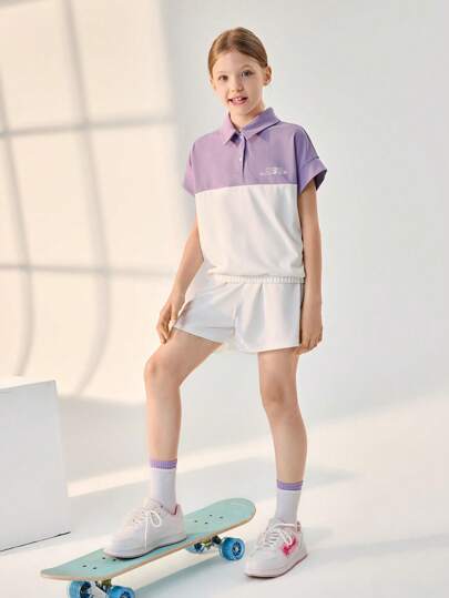 girls-sets JNSQ طقم شورت وتيشيرت كاجوال رياضي أكمام قصيرة للبنات، طقم أكمام قصيرة رياضي كاجوال مجزأ باللون المتباين للأطفال، تصميم جديد للصيف