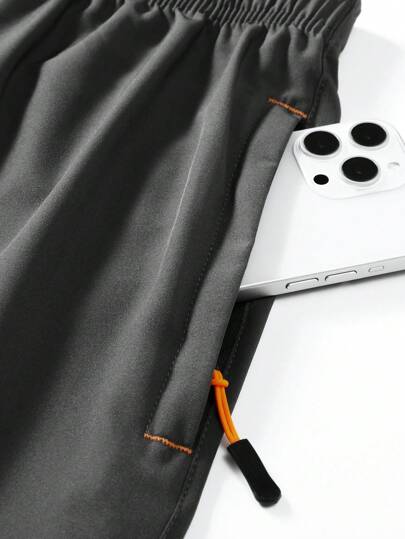 شورت كاجوال رياضي للرجال, بخصر مخصر بسحاب، جيوب، شريط عاكس، طباعة سريع الجفاف لملابس الشاطئ، مناسب لممارسة الرياضة والخروج