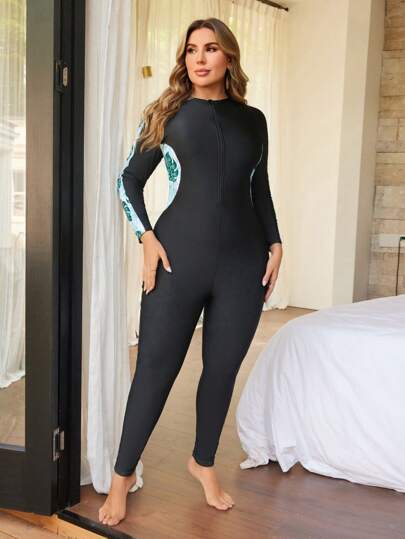 Swim Mulvari بدلة سباحة بقطعة واحدة، أكمام طويلة وبنطلون طويل، مطبوعة رقمياً، مناسبة للشرق الأوسط المحافظ، مقاسات كبيرة