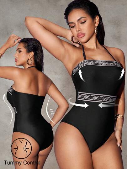 مايوه حريمي قطعة واحدة Shapewave بدلة سباحة قطعة واحدة للنساء لفصل الصيف، ملابس علوية أنبوبي بلون أحادي مع ديكور الحزام، مشدود ولائق للجسم، مايوه واحد قطعة مثير مع تحكم في البطن مصنوع من الأقمشة المحبوكة