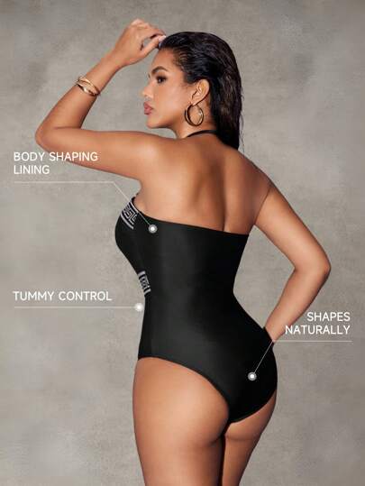 مايوه حريمي قطعة واحدة Shapewave بدلة سباحة قطعة واحدة للنساء لفصل الصيف، ملابس علوية أنبوبي بلون أحادي مع ديكور الحزام، مشدود ولائق للجسم، مايوه واحد قطعة مثير مع تحكم في البطن مصنوع من الأقمشة المحبوكة