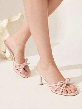 CUCCOO CHICEST صنادل أنيقة بتصميم مفرغ للأصابع مع كعب وسط، مزينة بعقدة أنيقة، ملائمة للارتداح في المناسبات والنزهات والحفلات