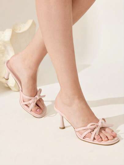 CUCCOO CHICEST صنادل أنيقة بتصميم مفرغ للأصابع مع كعب وسط، مزينة بعقدة أنيقة، ملائمة للارتداح في المناسبات والنزهات والحفلات