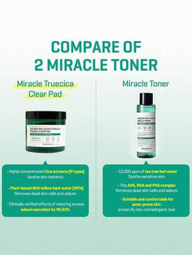 SOME BY MI وسادة المعجزة 30 يوم AHA BHA PHA TRUECICA CLEAR، نسيج الوسادة، مشبعة بالجوهر، ناعمة وصديقة للبشرة، تنقية الحبوب، تنقية المسام، تهدئة وإصلاح، جمال كوري، مكياج كوري، 125 مل / 4.22 أونصة سائلة