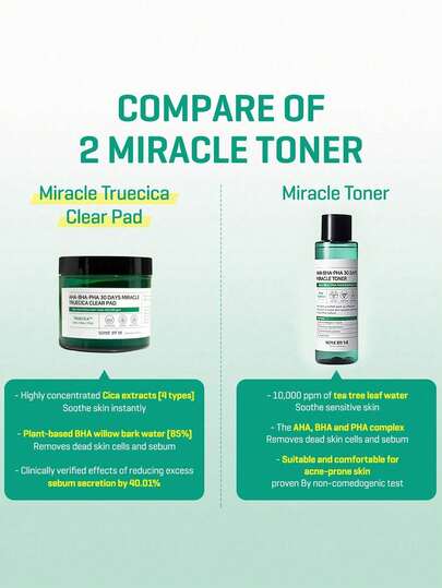 SOME BY MI وسادة المعجزة 30 يوم AHA BHA PHA TRUECICA CLEAR، نسيج الوسادة، مشبعة بالجوهر، ناعمة وصديقة للبشرة، تنقية الحبوب، تنقية المسام، تهدئة وإصلاح، جمال كوري، مكياج كوري، 125 مل / 4.22 أونصة سائلة