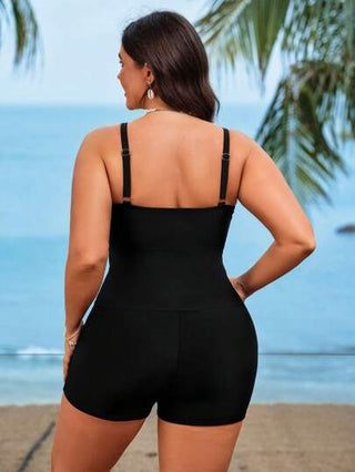 Swim Lushoire مجموعة مقاس كبير للنساء مكونة من 2 قطعة، ملابس علوية من البانديو بشريط من الترتر الأسود الأملس وسروال قصير ذو خصر عالي، تصميم أنيق للاستخدام اليومي، بفتك الخصر مناسب للبنية الممتلئة، ملابس سباحة تانكيني جذابة