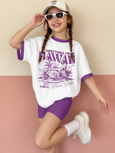 girls-sets مجموعة T-shirt وشورت كاجوال للفتيات المراهقات 2 قطعة، مناسبة للصيف