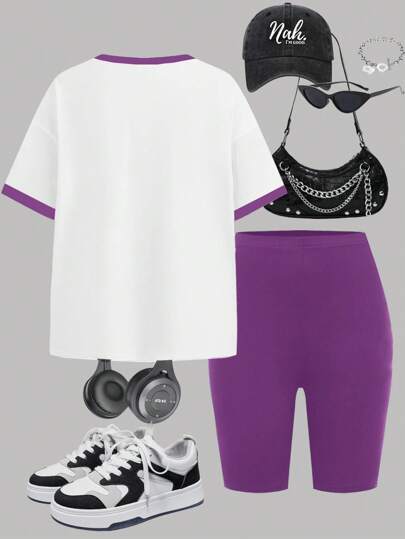 girls-sets مجموعة T-shirt وشورت كاجوال للفتيات المراهقات 2 قطعة، مناسبة للصيف