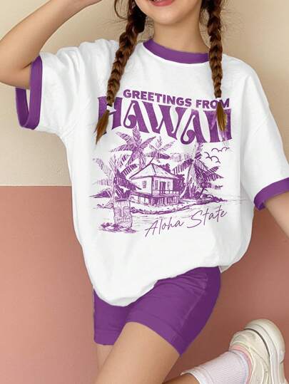 girls-sets مجموعة T-shirt وشورت كاجوال للفتيات المراهقات 2 قطعة، مناسبة للصيف