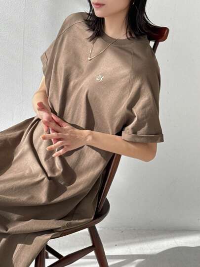 فساتين حريمي FRIFUL فستان صيفي نسائي طويل بني مطرز بطباعة جرافيك