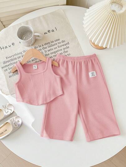 SHEIN طقم للبنت الصغيرة صامم من سترة كنز وبنطلون بخصر مطاطي