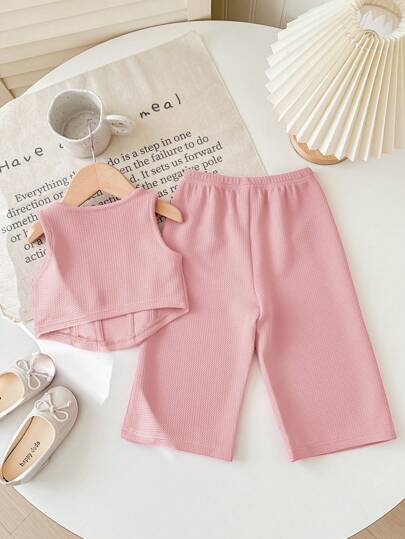 SHEIN طقم للبنت الصغيرة صامم من سترة كنز وبنطلون بخصر مطاطي
