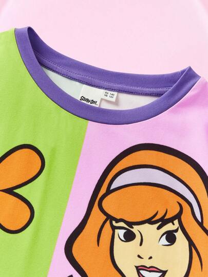 تيشيرتات بناتي SCOOBY-DOO X  تي شيرت كاجوال قصير الأكمام لفتاة المراهقة مزين بطباعة الكلاب الكرتونية والزهور الملونة للصيف