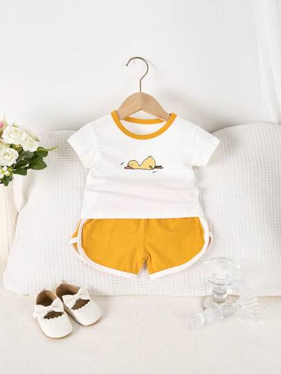 ملابس للبنات الرضع ، ملابس أطفال بطراز كوري للصيف ، ملابس اطفال رضع مطبوعة للأولاد ، بدلة أطفال مكونة من قطعتين