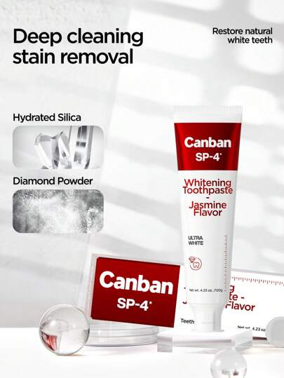 Canban معجون أسنان تبييض الأسنان 120 جرام، مناسب للاستخدام اليومي، بتصميم بسيط وعملي متعدد الاستخدامات
