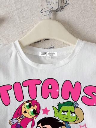 تيشيرتات بناتي Teen Titans Go X  تي شيرت صيفي قصير الأكمام بطباعة كارتونية وحرفية لبنات في مرحلة المراهقة، بياقة طاقم أبيض