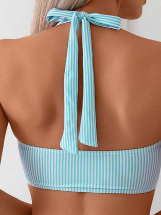 طقم تانكيني حريمي Swim Basics بيكيني صيفي للنساء في فصل الربيع مكون من قطعتين: ملابس علوية من الشريط العشوائي المطبوع مع ربطة الظهر متقاطعة، وشورت سباحة من اللحية المرقعة