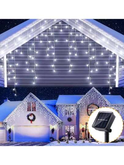 الأضواء الشمسية 3.5 متر 96 LED أضواء بيضاء للديكور الخارجي للحديقة، أضواء معلقة مقاومة للماء لديكور الحفلات والمناسبات والحدائق والأماكن الداخلية والخارجية