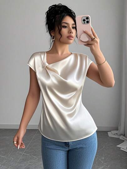 Franclia قميص نسائي بطبعة فراشة على الطراز الفرنسي، قميص نسائي قصير مع طوق متناظر باللون المشمشي