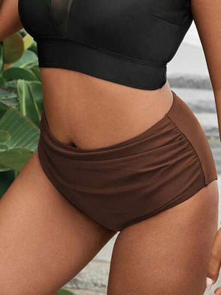 Swim Lushoire قطعة سفلية لأزياء السباحة ذات الخصر العالي ذات اللون الأحادي للنساء كبيرات الحجم