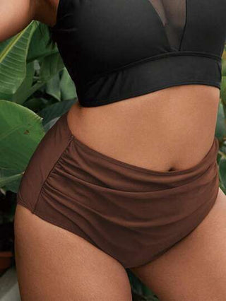 Swim Lushoire قطعة سفلية لأزياء السباحة ذات الخصر العالي ذات اللون الأحادي للنساء كبيرات الحجم