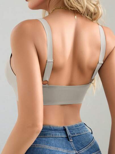 NudeFit بلوزة كاجوال أنيقة بحواف متموجة، صدرية لاسلكية عريضة غير محشوة للنساء