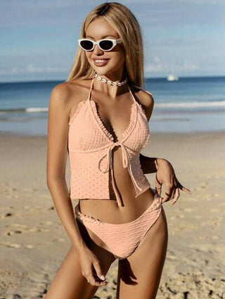 طقم تانكيني حريمي Swim Mod ملابس علوية شفافة وقميص سباحة بحزام للنساء، منحف وجذاب