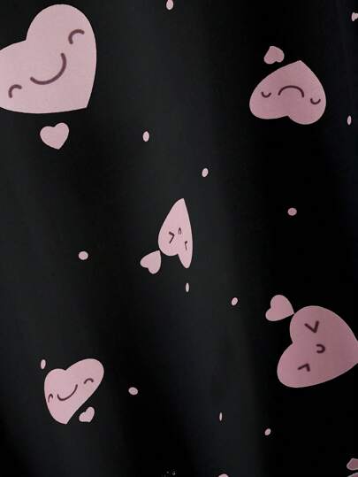 SHEIN مجموعة بيجامة نوم طويلة بطبعة نقاط وقلوب لطيفة للبنات، قطعتين، ذات رقبة دائرية وأكمام قصيرة، ملابس منزلية مريحة، هدية عيد الأم وتخرج، ملابس صيفية للاسترخاء والسفر، ملابس بنات المراهقات