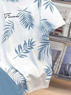 SHEIN مجموعة من 2 قطعة، بلوزة مطبوعة بطبعة الأشكال الاستوائية وسروال بخصر رباط للمراهقين،لارتداء الربيع، ملابس المراهقين الذكور، جواكت الأطفال، العودة للمدرسة في الربيع