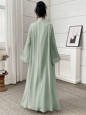 Yasmyna معطف نسائي أنيق على الطراز العربي مزين بأساور مزخرفة بالخرز الصناعي ، عباءة متواضعة ، عباية
